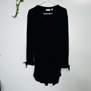 Nordstrom Lingerie Women's Black Long Sleeve Round Hem Tie Cuffs Sweater Size Me